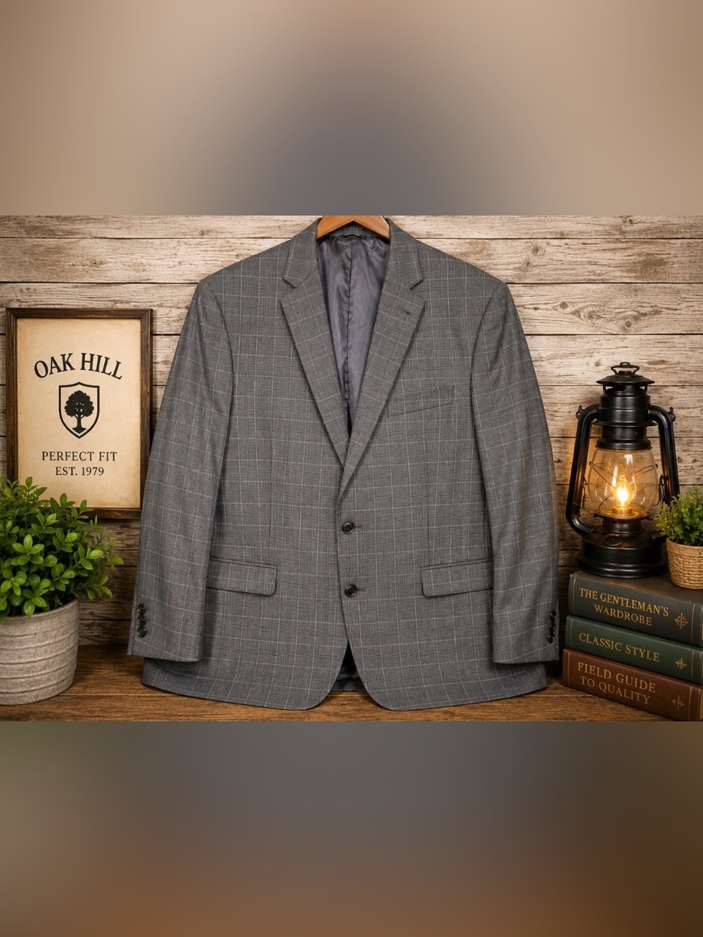 Oak Hill Men’s 52R Gray Glen Plaid Blazer Sport Coat Stretch Big Tall 2 Button